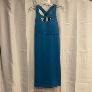 Athleta Womens Teal Blue Racerback Active Dress Built-in Bra Cutout Size Large